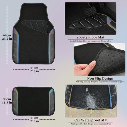 CAR PASS Air Mesh Leather Car Seat Covers Full Set, Waterproof Car Floor Mats, Sporty Steering Wheel Cover 14.5-15in, Universal Fits for 95% Cars Truck SUV (Black and Blue)