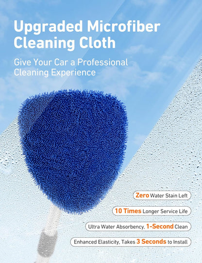 AstroAI 21" Windshield Cleaner Tool, Car Interior Detailing Cleaning Kit with Extendable Handle and 4 Upgraded High-Density Reusable Microfiber Pads, Auto Glass Wiper Brush Kit for Cars, Blue