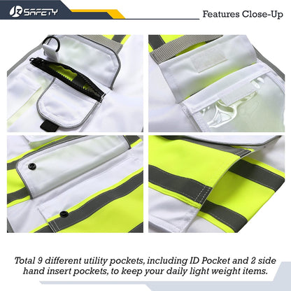 JKSafety 9 Pockets Class 2 High Visibility Zipper Front Safety Vest With Reflective Strips,Meets ANSI/ISEA Standard (Large, 150-Yellow) - Colors A
