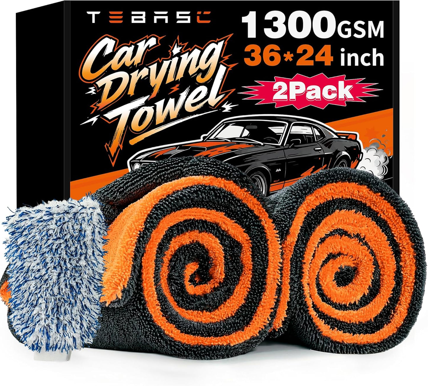 2-Pack Car Drying Towels 24x36 Inch 1300GSM, Twisted Loop Microfiber Cloth for Auto Detailing - Super Absorbent, Lint-Free & Streak-Free for SUV, Truck & Window (Gray-Green)