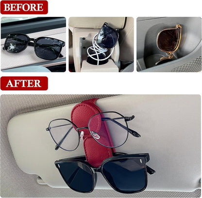 KIWEN Sunglasses Holder for Car Visor, Magnetic Leather Sunglass Eyeglass Hanger Clip for Car Sun Visor Accessories (1, Black)