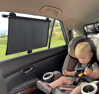 EcoNour Car Side Window Sun Shade (2 Pack) | Retractable Roller Sunshade for Kids | Baby Car Window Shades for UV and Sun Glare Protection | Baby Travel Accessories (15"x17")