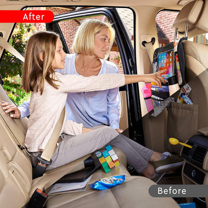 Helteko Backseat Car Organizer, Kick Mats Back Seat Protector with Touch Screen Tablet Holder, Organizer for Kids, Travel Accessories, Mat 9 Storage Pockets 2 Pack