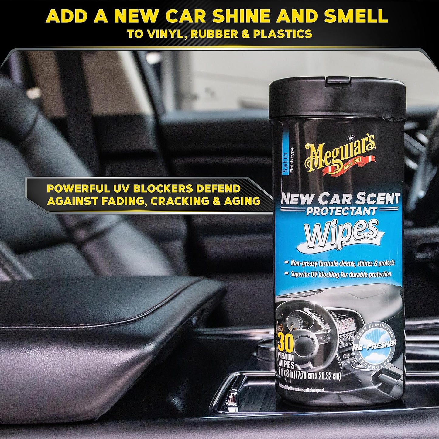 Meguiar’s New Car Scent Protectant Wipes, Car Wipes For Drivers & Detailers—Car Cleaning Wipes That Clean, Protect And Freshen; Car Interior Wipes For Cars, Trucks & Suvs - 30 Count