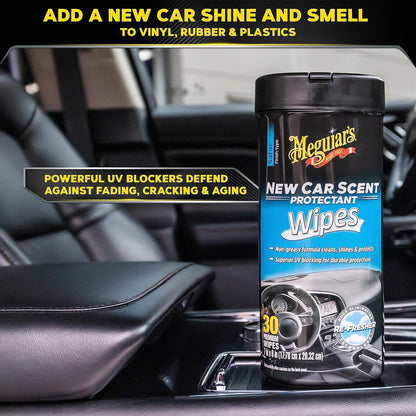 Meguiar’s New Car Scent Protectant Wipes, Car Wipes For Drivers & Detailers—Car Cleaning Wipes That Clean, Protect And Freshen; Car Interior Wipes For Cars, Trucks & Suvs - 30 Count