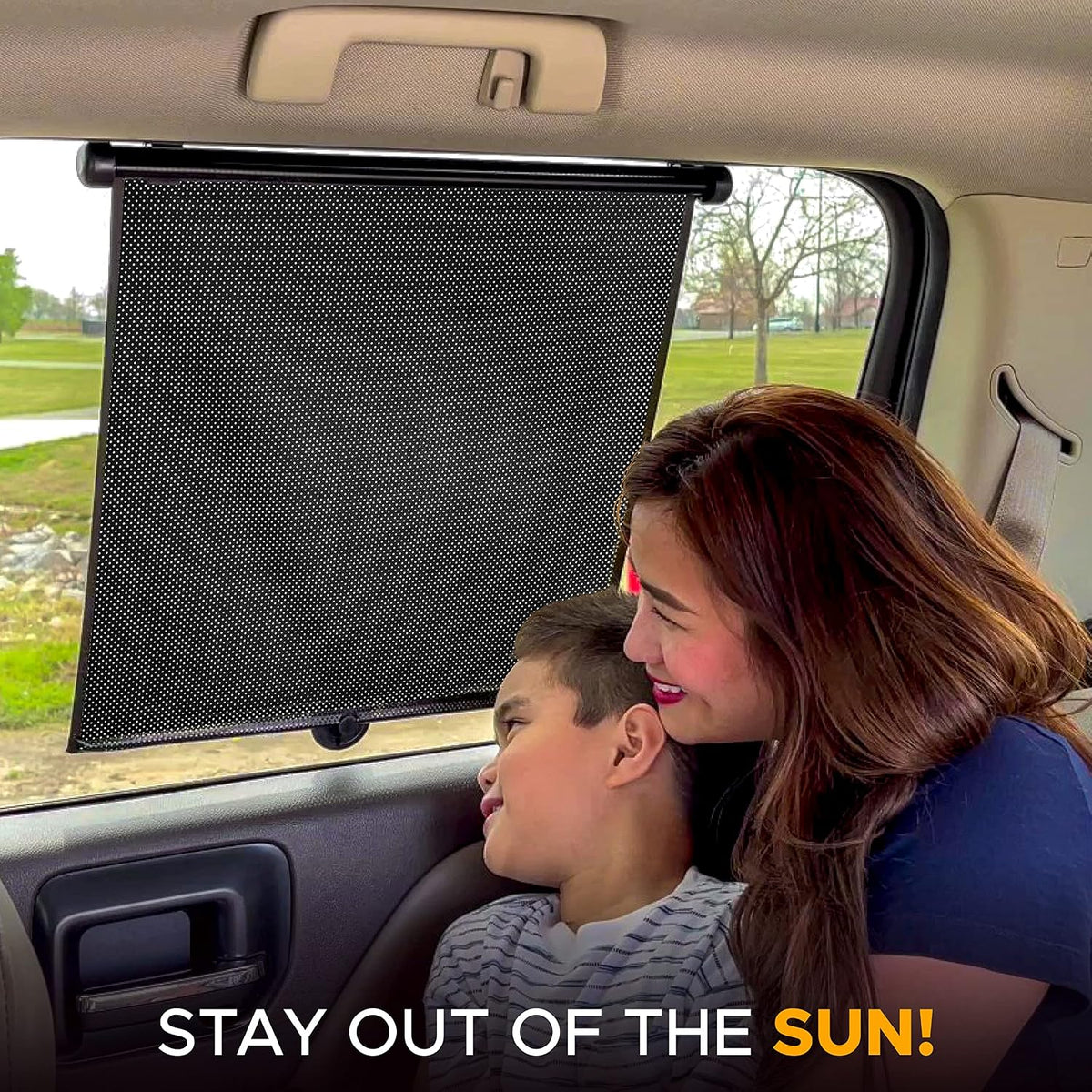 EcoNour Car Side Window Sun Shade (2 Pack) | Retractable Roller Sunshade for Kids | Baby Car Window Shades for UV and Sun Glare Protection | Baby Travel Accessories (15"x17")