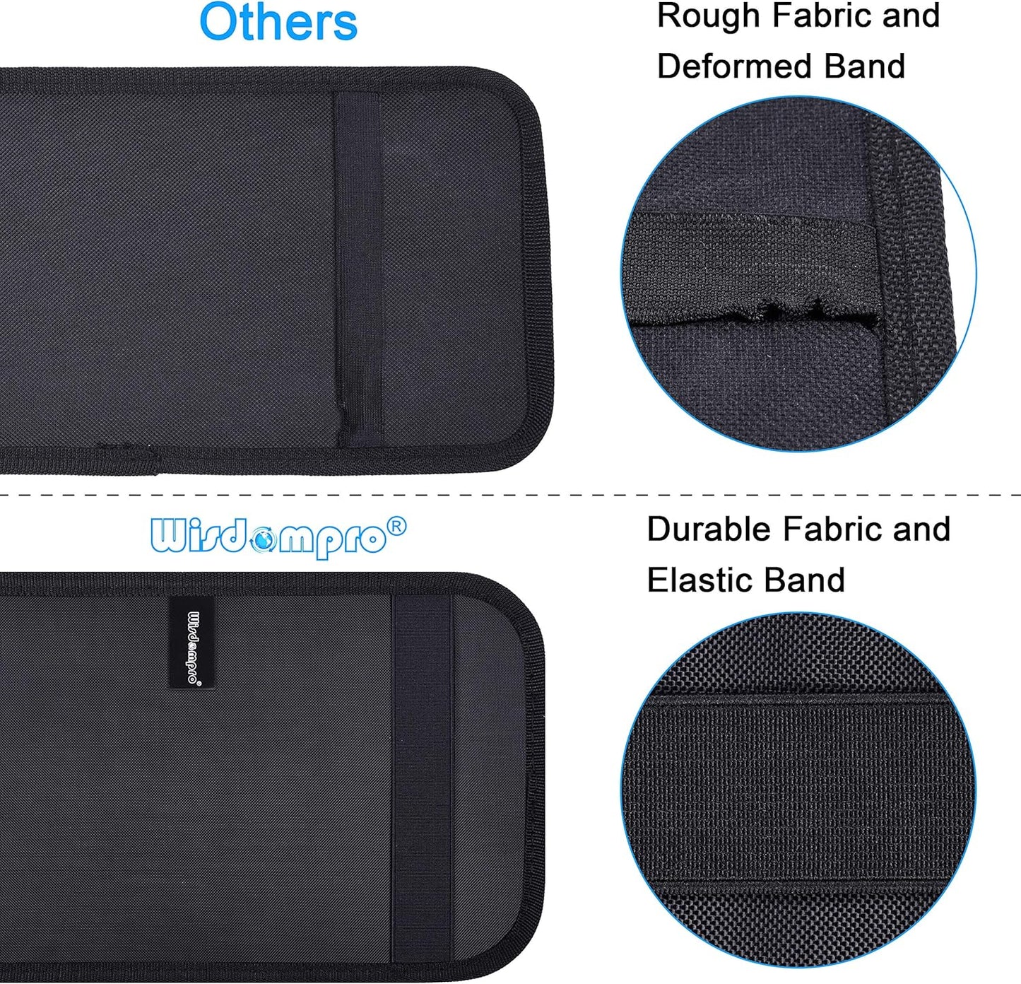 Car Sun Visor Organizer, Wisdompro Vehicle Interior Accessories Storage Pouch Auto Registration Holder with Elastic Strap for Sunglass, Documents, Cards, Pen, Drivers License, etc. (Black)