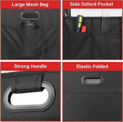 YSSOA Car Trunk Organizer, 2 Compartments Anti-slip 14" D x 22" W x 12" H Collapsible Trunk Storage, 600D Oxford Polyester Car Storage, Suitable for SUV, Minivan, Truck, Black