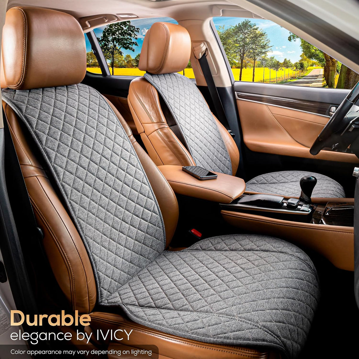 IVICY Faux Linen Front Car Seat Cover – Non-Slip Bucket Seat Protector for Most Cars, SUVs, Vans & Trucks – 1 Seat Cover, Machine Washable, Side-Airbag Friendly, Light Beige