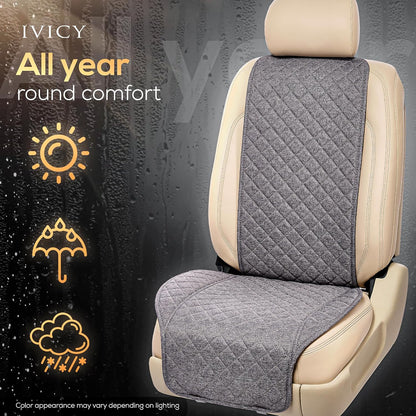 IVICY Faux Linen Front Car Seat Cover – Non-Slip Bucket Seat Protector for Most Cars, SUVs, Vans & Trucks – 1 Seat Cover, Machine Washable, Side-Airbag Friendly, Light Beige
