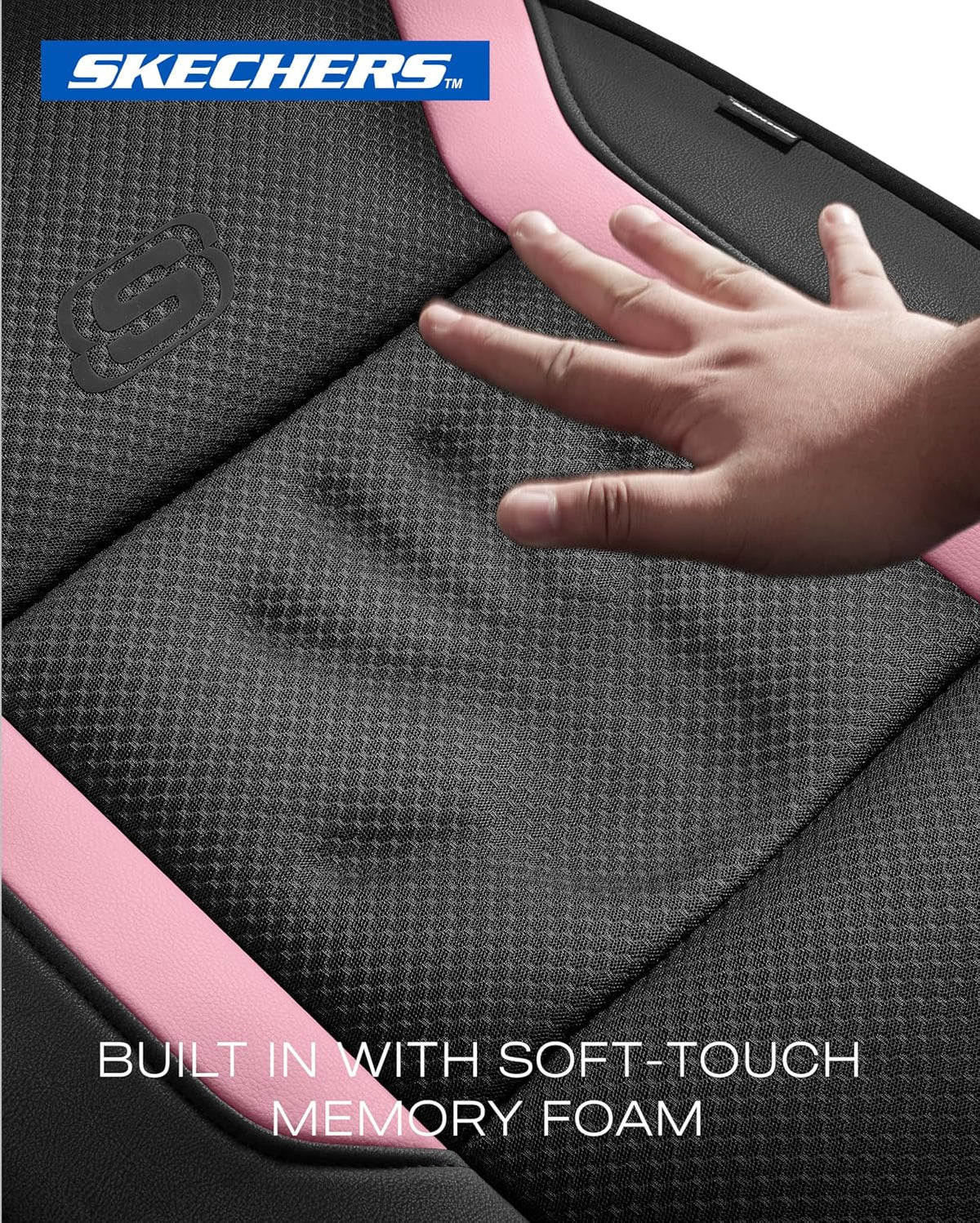 Skechers Memory Foam Seat Covers, Air Cool Mesh Thick Car Seat Covers, Car Seat Covers Front Seats Airbag Compatible, Universal Automotive Comfort for Most Cars, Vans, Trucks, SUV,Black