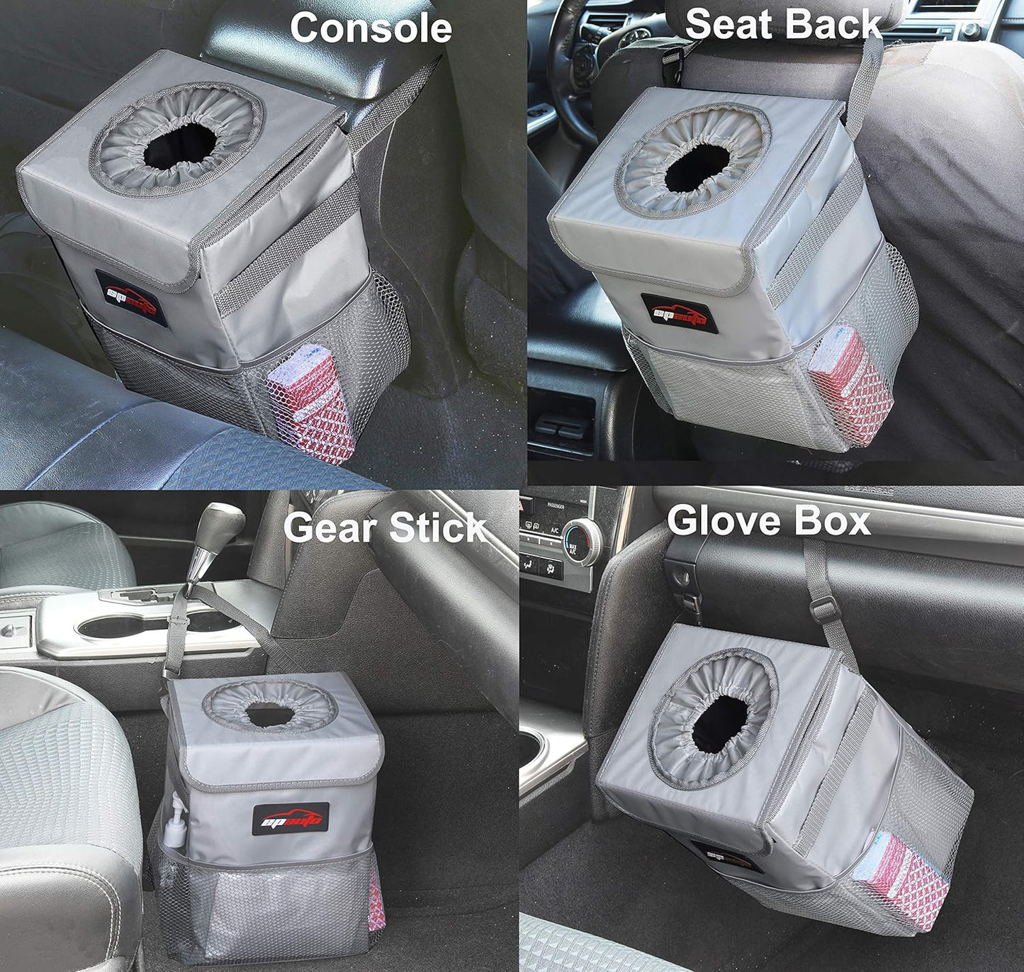 EPAuto Waterproof Car Trash Can with Lid and Storage Pockets, 2.5 Gallon, Black