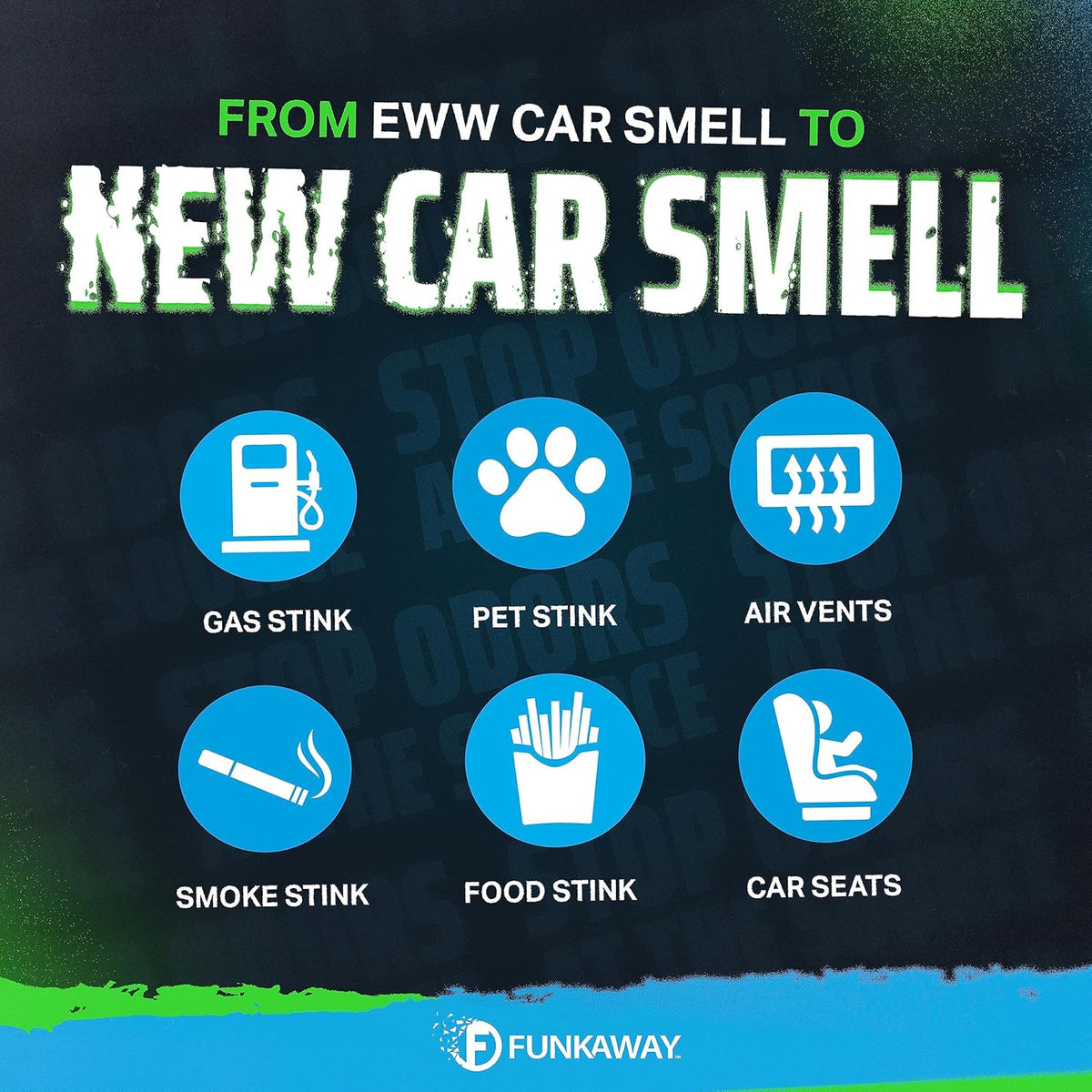 FunkAway Full-Release Car Deodorizer Spray (2 oz - 4 Pack) Lasts Up to 30 Days, Car Air Freshener and Odor Eliminator for SUVs, Trucks and RVs, Automotive Aerosol that Attacks Funk at the Source