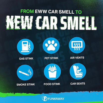 FunkAway Full-Release Car Deodorizer Spray (2 oz - 4 Pack) Lasts Up to 30 Days, Car Air Freshener and Odor Eliminator for SUVs, Trucks and RVs, Automotive Aerosol that Attacks Funk at the Source