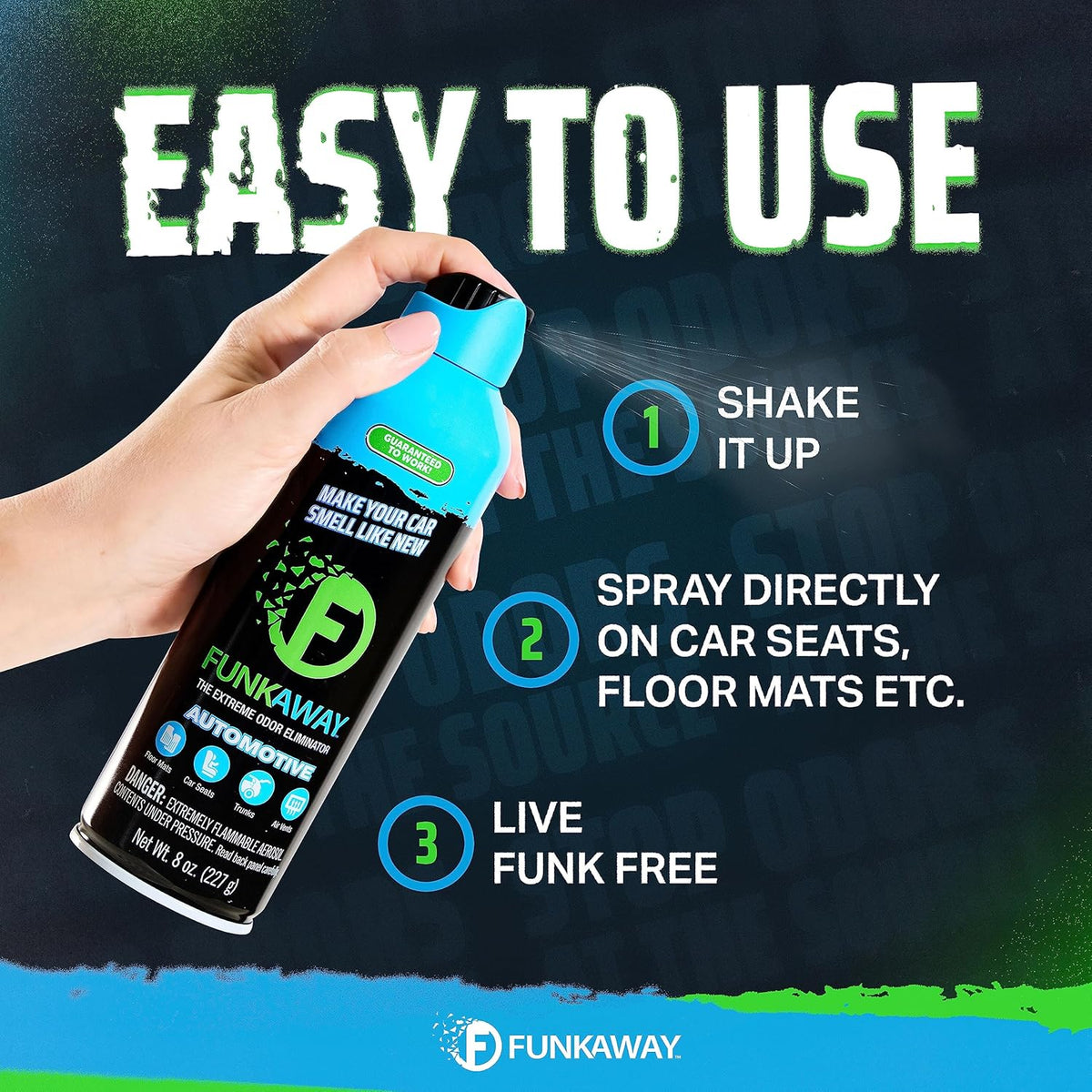 FunkAway Full-Release Car Deodorizer Spray (2 oz - 4 Pack) Lasts Up to 30 Days, Car Air Freshener and Odor Eliminator for SUVs, Trucks and RVs, Automotive Aerosol that Attacks Funk at the Source