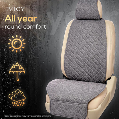 IVICY Faux Linen Front Car Seat Cover – Non-Slip Bucket Seat Protector for Most Cars, SUVs, Vans & Trucks – 1 Seat Cover, Machine Washable, Side-Airbag Friendly, Light Beige
