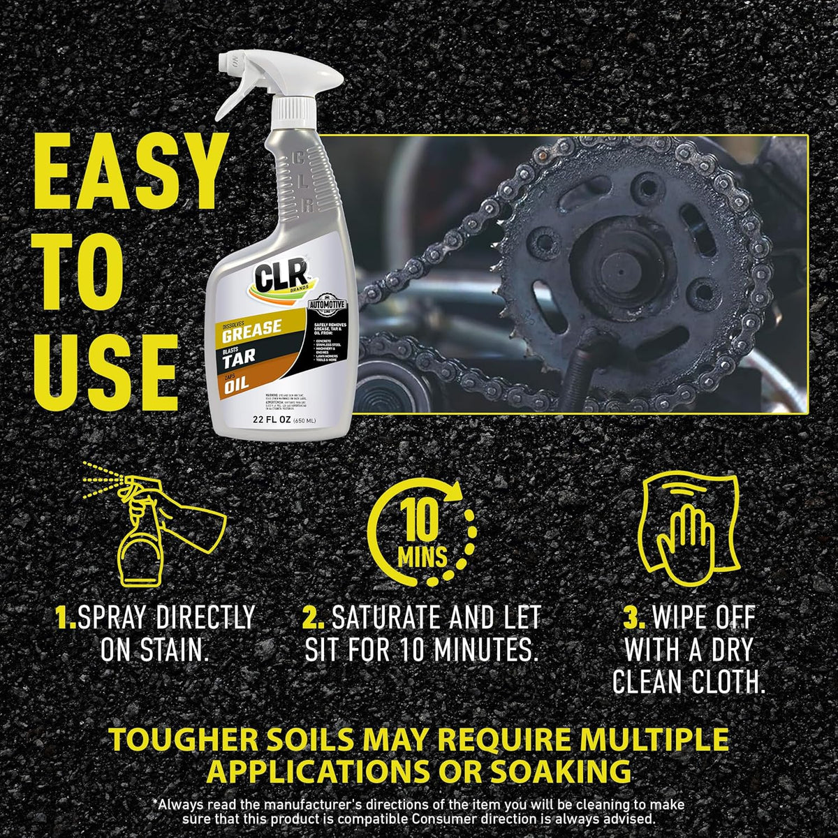 CLR Brands Automotive Grease, Tar & Oil Remover, 22 oz. Spray Bottle, Non-Abrasive, Dissolves Grease, Blasts Tar, Zaps Oil from Garage Floors and Machinery