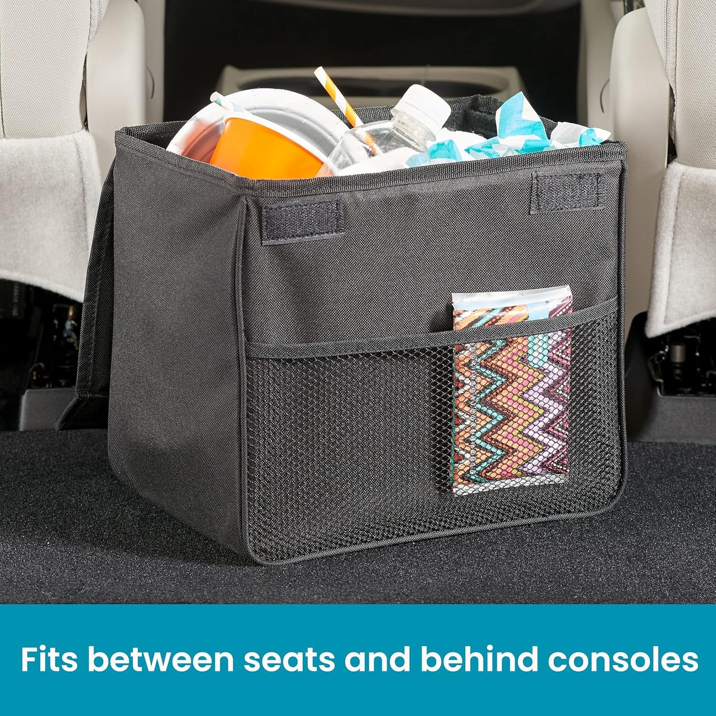 High Road TrashStand Weighted Car Trash Can with Lid and Removable Leakproof Liner - Universal Fit Behind Center Console in Back Seat - Holds 2 Gallons of Car Garbage