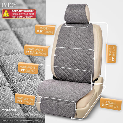 IVICY Faux Linen Front Car Seat Cover – Non-Slip Bucket Seat Protector for Most Cars, SUVs, Vans & Trucks – 1 Seat Cover, Machine Washable, Side-Airbag Friendly, Light Beige