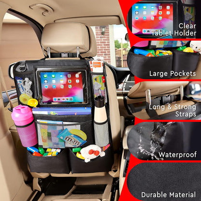 Helteko Backseat Car Organizer, Kick Mats Back Seat Protector with Touch Screen Tablet Holder, Organizer for Kids, Travel Accessories, Mat 9 Storage Pockets 2 Pack