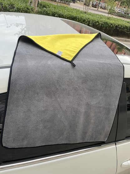 SOFTBATFY Ultrasoft, Large, Thick and Quick Drying Car Microfiber Cleaning Towel 800GSM Polishing Waxing Auto Detailing Towel Cloth (6pack,16 x 16inches) (Grey-Yellow)