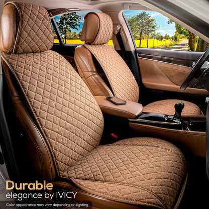 IVICY Faux Linen Front Car Seat Cover – Non-Slip Bucket Seat Protector for Most Cars, SUVs, Vans & Trucks – 1 Seat Cover, Machine Washable, Side-Airbag Friendly, Light Beige