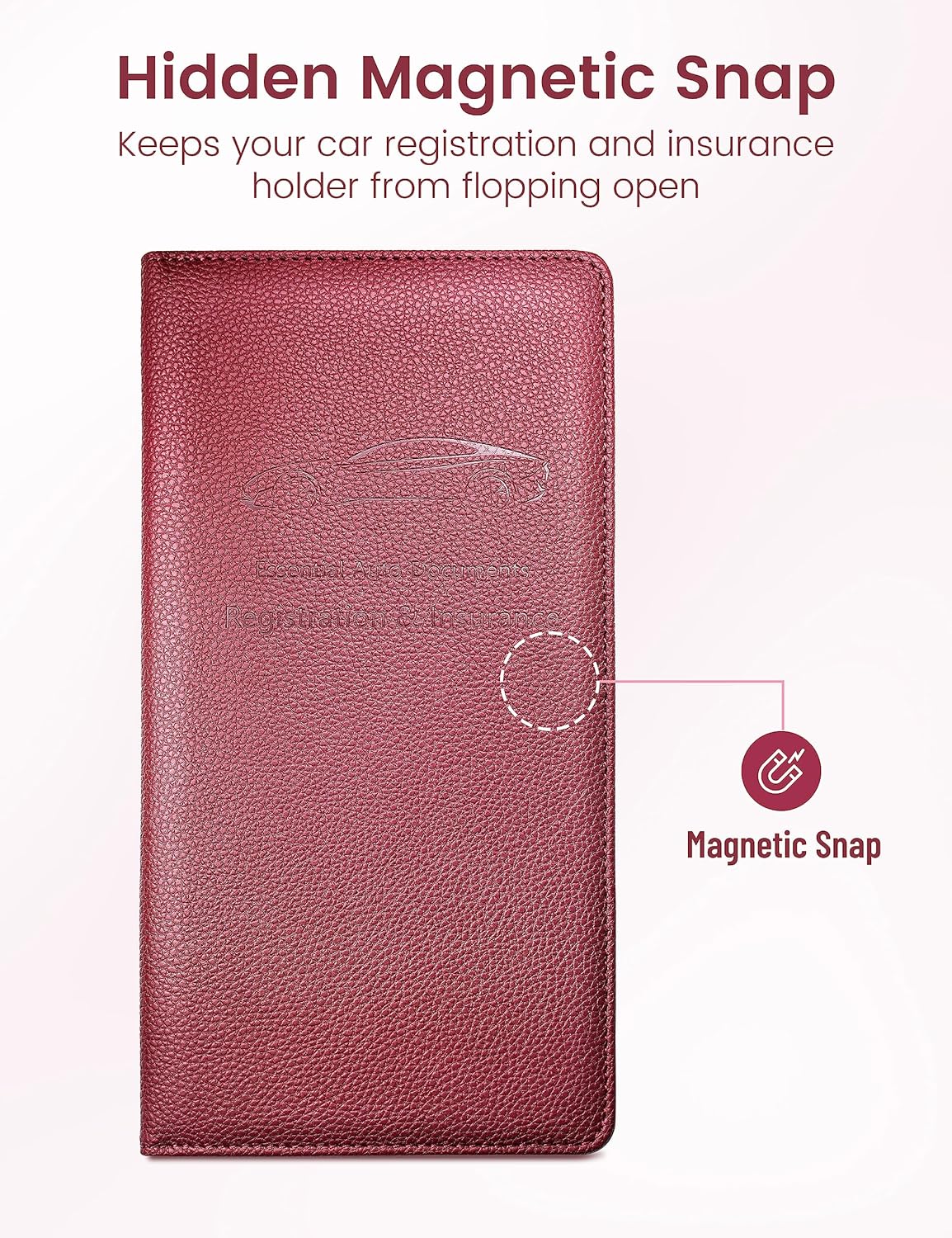 Yarnic Car Registration and Insurance Holder, Pu Leather Car Registration and Insurance Card Holder Car Document Holder for Cards, Essential Document, Driver License (Pink)