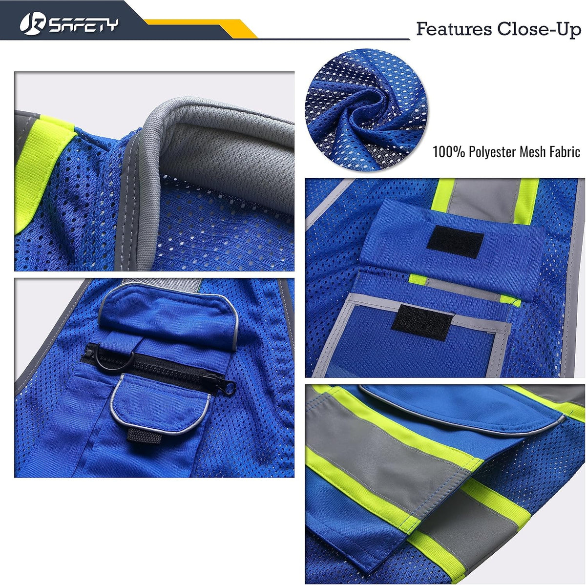 JKSafety 9 Pockets Class 2 High Visibility Zipper Front Safety Vest With Reflective Strips,Meets ANSI/ISEA Standard (Large, 150-Yellow) - Colors B