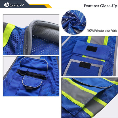 JKSafety 9 Pockets Class 2 High Visibility Zipper Front Safety Vest With Reflective Strips,Meets ANSI/ISEA Standard (Large, 150-Yellow) - Colors B