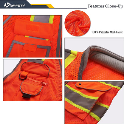 JKSafety 9 Pockets Class 2 High Visibility Zipper Front Safety Vest With Reflective Strips,Meets ANSI/ISEA Standard (Large, 150-Yellow) - Colors A