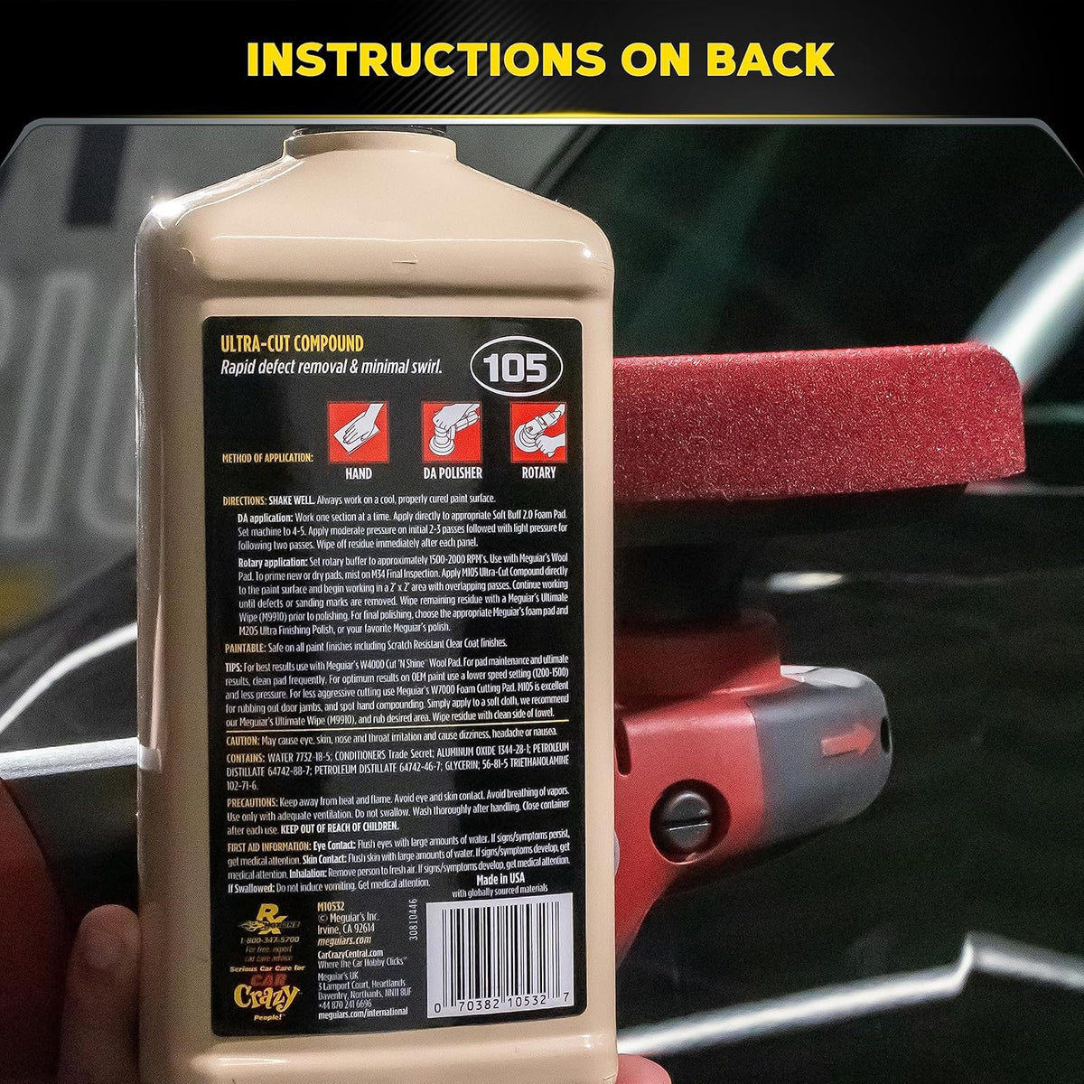 Meguiar’s Mirror Glaze M105 Ultra-Cut Compound, Car Rubbing Compound for Removing Scratches and Heavy Swirls While Adding Shine, Safe and Effective on All Glossy Car Paint and Clear Coats, 8 oz