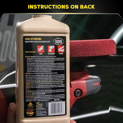 Meguiar’s Mirror Glaze M105 Ultra-Cut Compound, Car Rubbing Compound for Removing Scratches and Heavy Swirls While Adding Shine, Safe and Effective on All Glossy Car Paint and Clear Coats, 8 oz