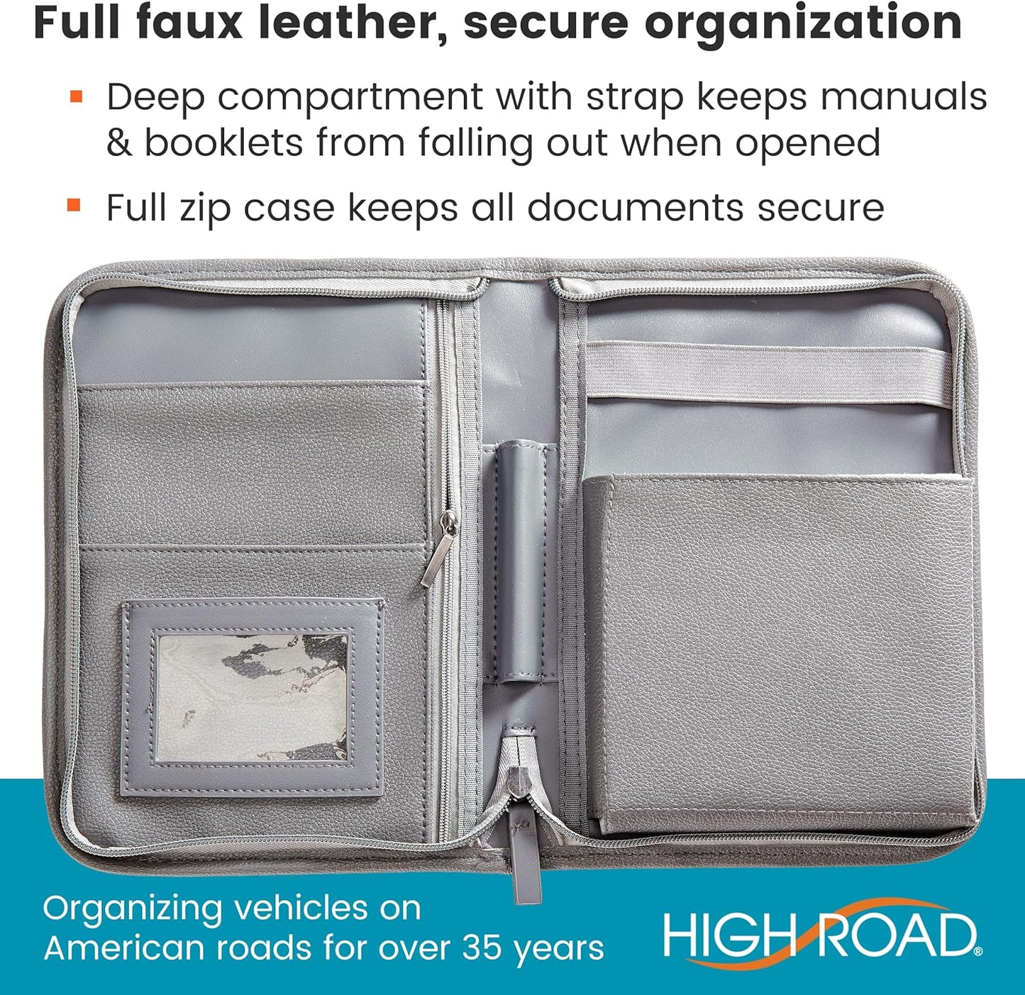 High Road Car Owners Manual Case and Glove Compartment Document Holder - Pebbled Faux Leather Glove Box Organizer for Car, SUV, Truck