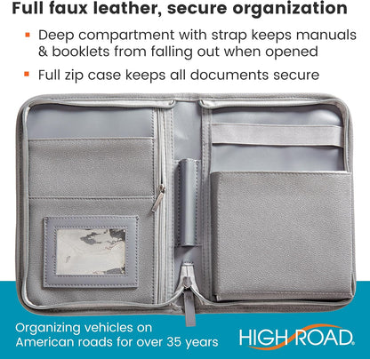 High Road Car Owners Manual Case and Glove Compartment Document Holder - Pebbled Faux Leather Glove Box Organizer for Car, SUV, Truck