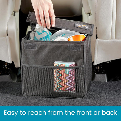 High Road TrashStand Weighted Car Trash Can with Lid and Removable Leakproof Liner - Universal Fit Behind Center Console in Back Seat - Holds 2 Gallons of Car Garbage