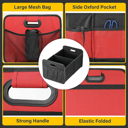 YSSOA Car Trunk Organizer, 2 Compartments Anti-slip 14" D x 22" W x 12" H Collapsible Trunk Storage, 600D Oxford Polyester Car Storage, Suitable for SUV, Minivan, Truck, Black