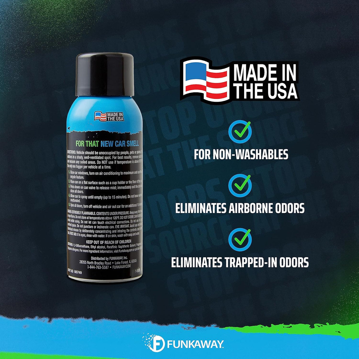 FunkAway Full-Release Car Deodorizer Spray (2 oz - 4 Pack) Lasts Up to 30 Days, Car Air Freshener and Odor Eliminator for SUVs, Trucks and RVs, Automotive Aerosol that Attacks Funk at the Source