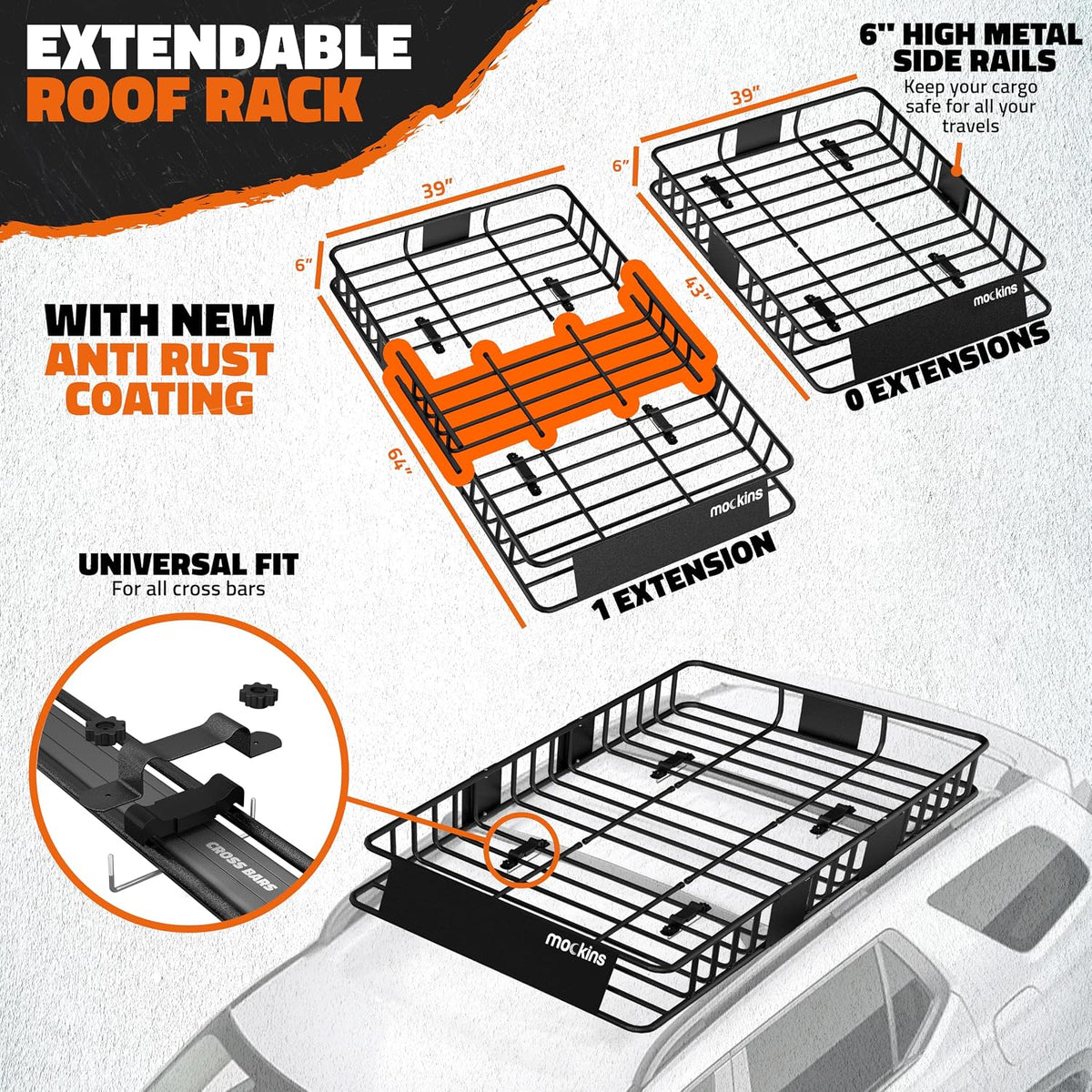 Mockins 16 Cu Ft Weatherproof No Rack Rooftop Cargo Carrier Bag 45"x34"x18" | Rooftop Cargo Bag for Top of Car | Car Topper Luggage Carrier Waterproof Set w/ Accessories | Vehicle Soft-Shell Carriers