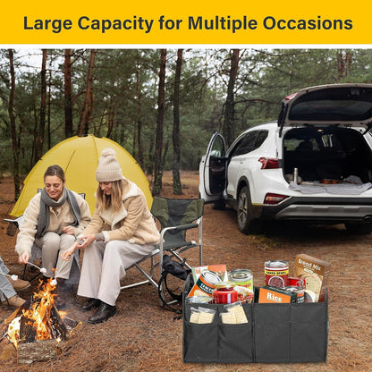 YSSOA Car Trunk Organizer, 2 Compartments Anti-slip 14" D x 22" W x 12" H Collapsible Trunk Storage, 600D Oxford Polyester Car Storage, Suitable for SUV, Minivan, Truck, Black
