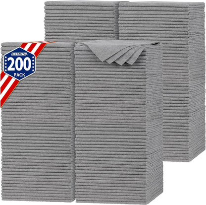 FIXSMITH Shop Towels, Pack of 200, Grey Microfiber Cleaning Cloth Bulk, Microfiber Towels for Cars, All-Purpose Absorbent Cleaning Rags, Dust Cloth for Automotive, Mechanic, Garage, 11.5 x 11.5 inch