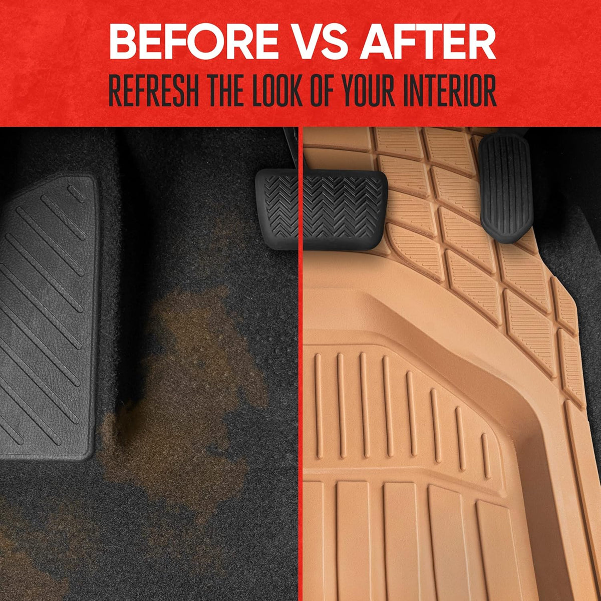 Motor Trend FlexToughXL Floor Mats for Cars Full Set, All-Weather Rubber Automotive Floor Mats, Waterproof Heavy Duty Car Mats, Flexible Floor Liners for Car Truck Van SUV, Car Floor Mats (Black)
