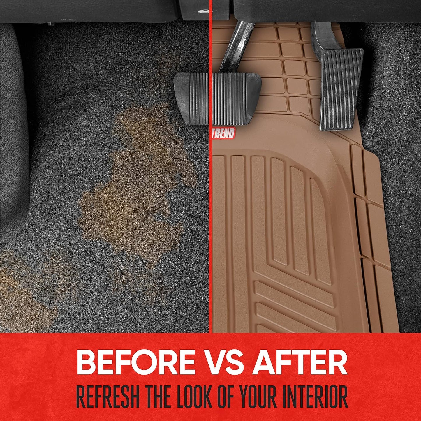 Motor Trend FlexToughXL Floor Mats for Cars Full Set, All-Weather Rubber Automotive Floor Mats, Waterproof Heavy Duty Car Mats, Flexible Floor Liners for Car Truck Van SUV, Car Floor Mats (Black)
