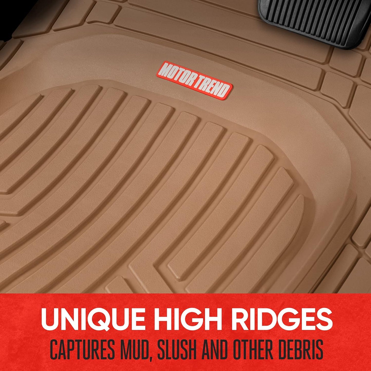 Motor Trend FlexToughXL Floor Mats for Cars Full Set, All-Weather Rubber Automotive Floor Mats, Waterproof Heavy Duty Car Mats, Flexible Floor Liners for Car Truck Van SUV, Car Floor Mats (Black)