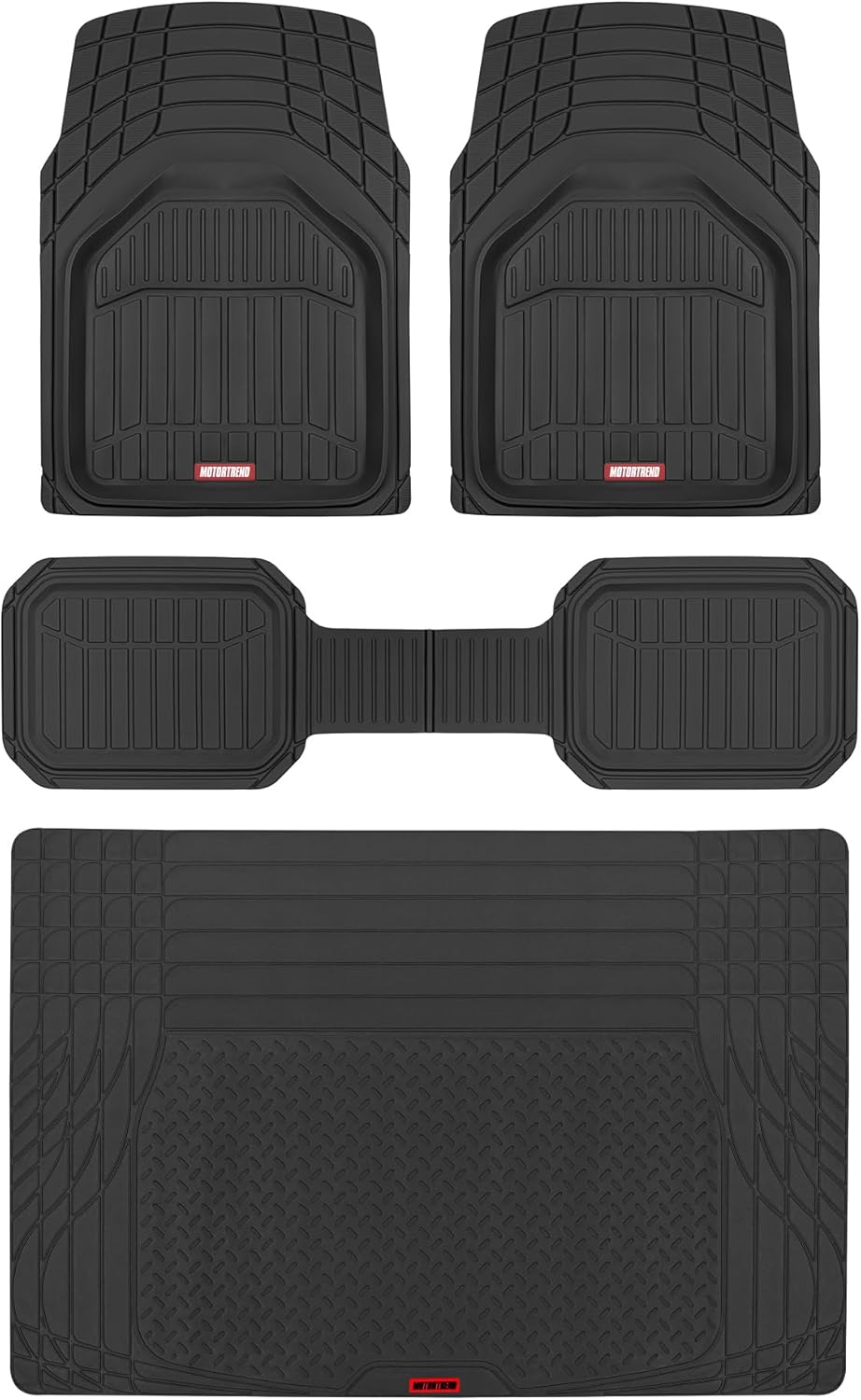 Motor Trend FlexToughXL Floor Mats for Cars Full Set, All-Weather Rubber Automotive Floor Mats, Waterproof Heavy Duty Car Mats, Flexible Floor Liners for Car Truck Van SUV, Car Floor Mats (Black)