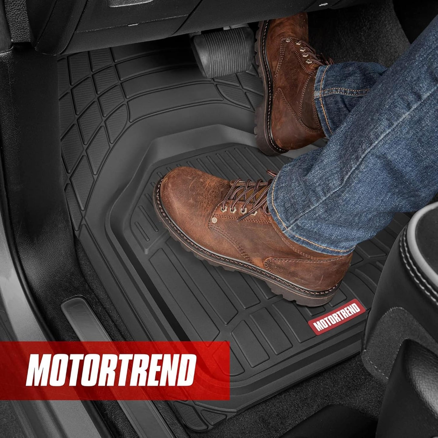 Motor Trend FlexToughXL Floor Mats for Cars Full Set, All-Weather Rubber Automotive Floor Mats, Waterproof Heavy Duty Car Mats, Flexible Floor Liners for Car Truck Van SUV, Car Floor Mats (Black)