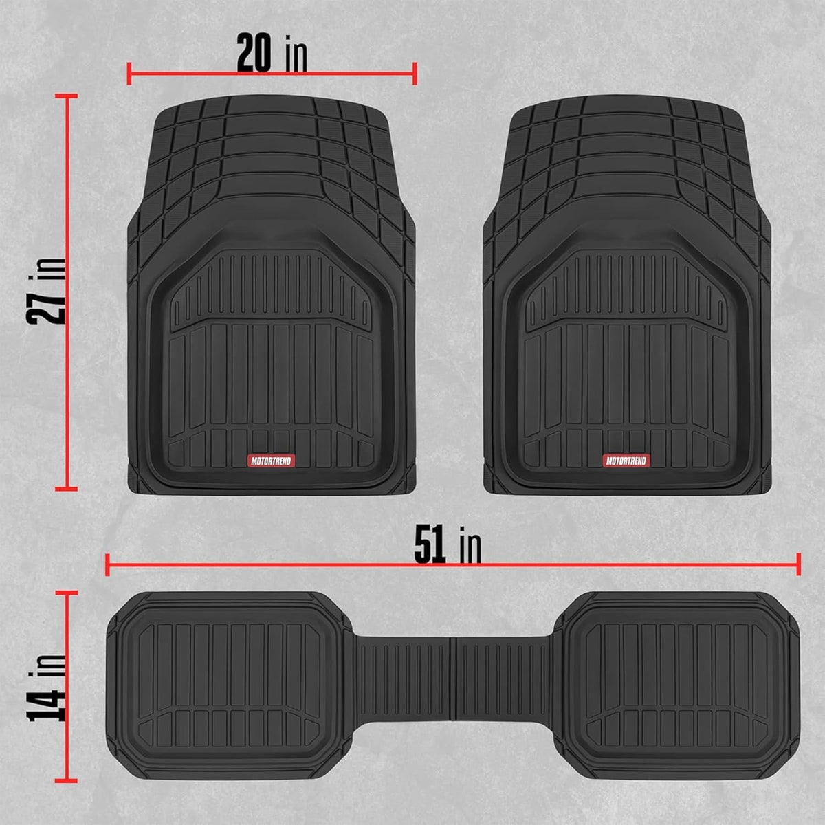 Motor Trend FlexToughXL Floor Mats for Cars Full Set, All-Weather Rubber Automotive Floor Mats, Waterproof Heavy Duty Car Mats, Flexible Floor Liners for Car Truck Van SUV, Car Floor Mats (Black)