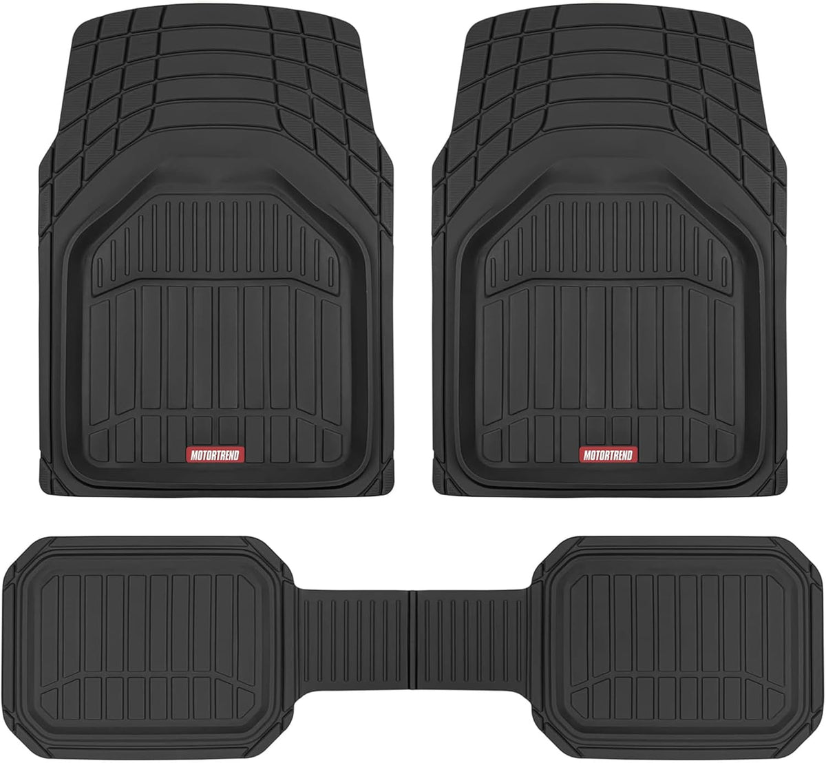 Motor Trend FlexToughXL Floor Mats for Cars Full Set, All-Weather Rubber Automotive Floor Mats, Waterproof Heavy Duty Car Mats, Flexible Floor Liners for Car Truck Van SUV, Car Floor Mats (Black)