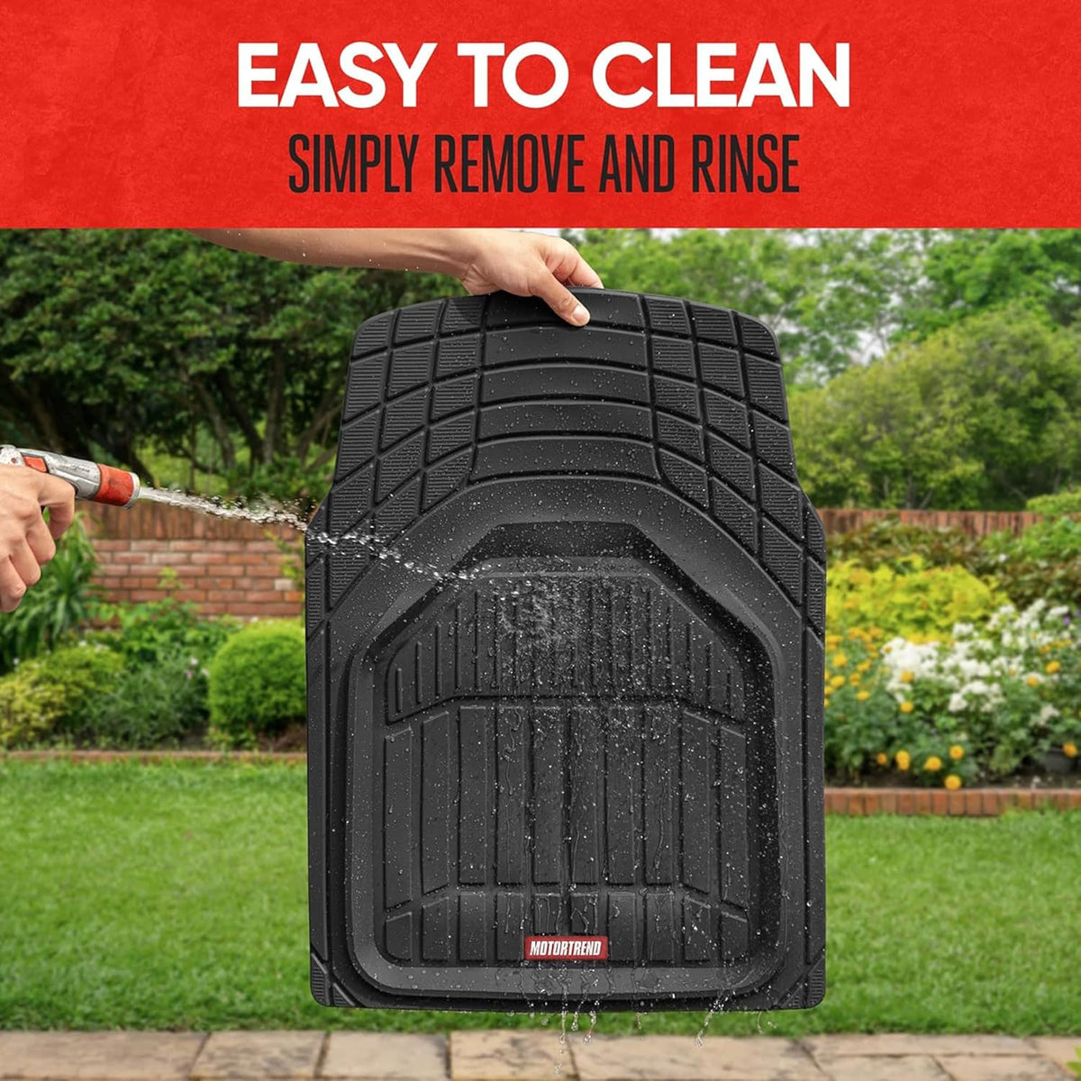 Motor Trend FlexToughXL Floor Mats for Cars Full Set, All-Weather Rubber Automotive Floor Mats, Waterproof Heavy Duty Car Mats, Flexible Floor Liners for Car Truck Van SUV, Car Floor Mats (Black)