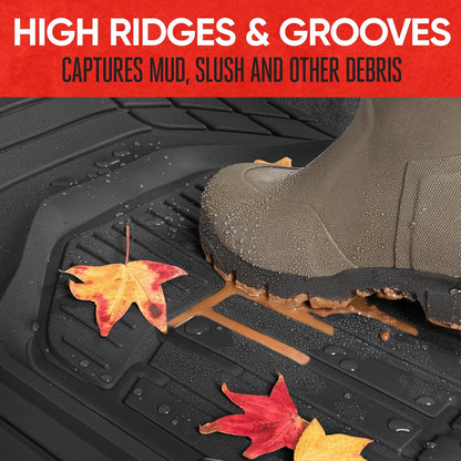 Motor Trend FlexToughXL Floor Mats for Cars Full Set, All-Weather Rubber Automotive Floor Mats, Waterproof Heavy Duty Car Mats, Flexible Floor Liners for Car Truck Van SUV, Car Floor Mats (Black)