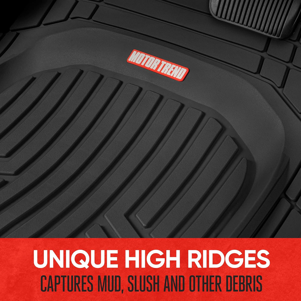 Motor Trend FlexToughXL Floor Mats for Cars Full Set, All-Weather Rubber Automotive Floor Mats, Waterproof Heavy Duty Car Mats, Flexible Floor Liners for Car Truck Van SUV, Car Floor Mats (Black)